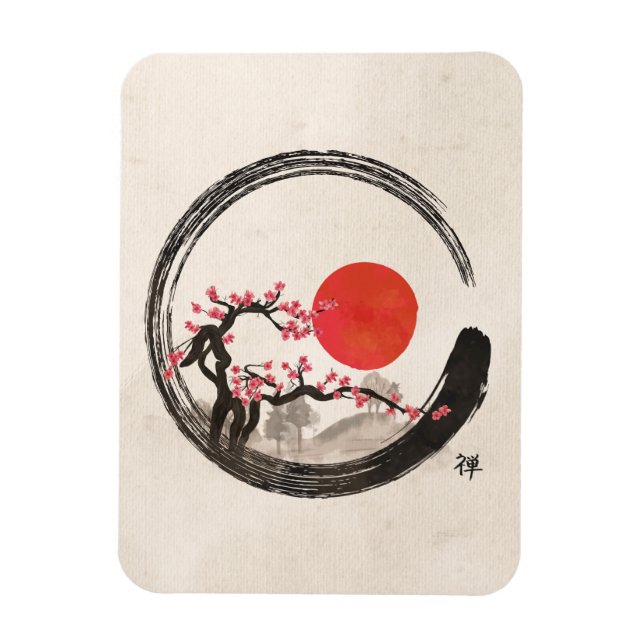 Zen Enso Circle och Sakura Träd Magnet (Vertikal)
