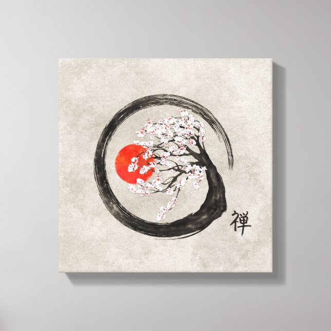 Zen Enso Circle och Sakura Träd på Canvas (Framsida)