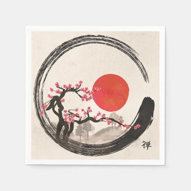 Zen Enso Circle och Sakura Träd Pappersservett (Framsidan)