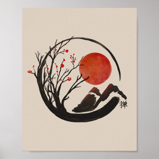 Zen Enso Circle och Sakura Träd Poster (Framsidan)