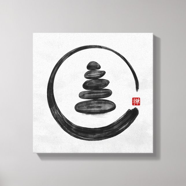 Zen Enso Circle och Zen stones - Vattenfärg Canvastryck (Framsida)
