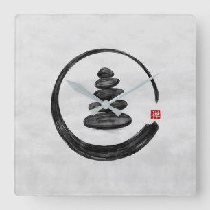Zen Enso Circle och Zen stones - Vattenfärg Fyrkantig Klocka