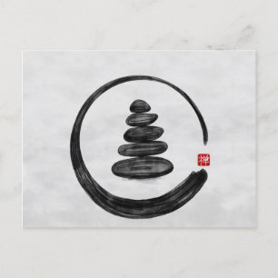 Zen Enso Circle och Zen stones - Vattenfärg Helg Vykort