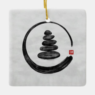 Zen Enso Circle och Zen stones - Vattenfärg Julgransprydnad Keramik