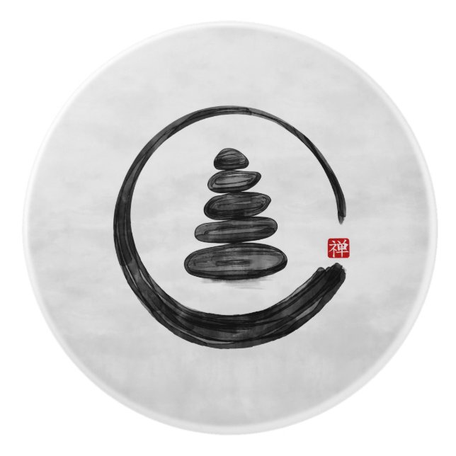 Zen Enso Circle och Zen stones - Vattenfärg Knopp (Framsidan)