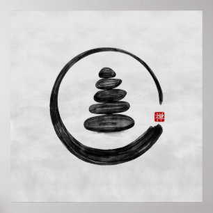 Zen Enso Circle och Zen stones - Vattenfärg Poster