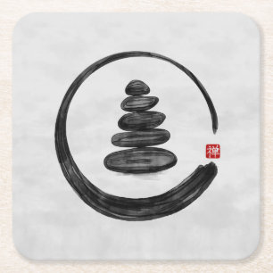 Zen Enso Circle och Zen stones - Vattenfärg Underlägg Papper Kvadrat