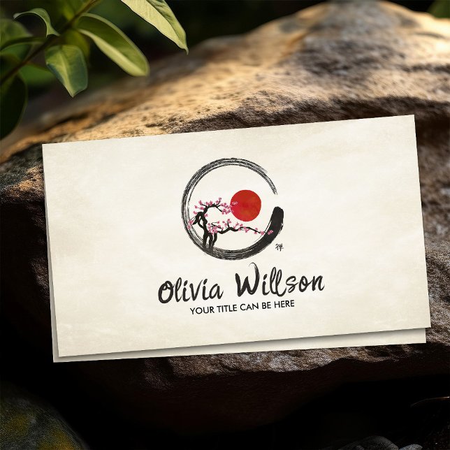 Zen Enso Circle Sakura Träd sol Visitkort (Skapare uppladdad)