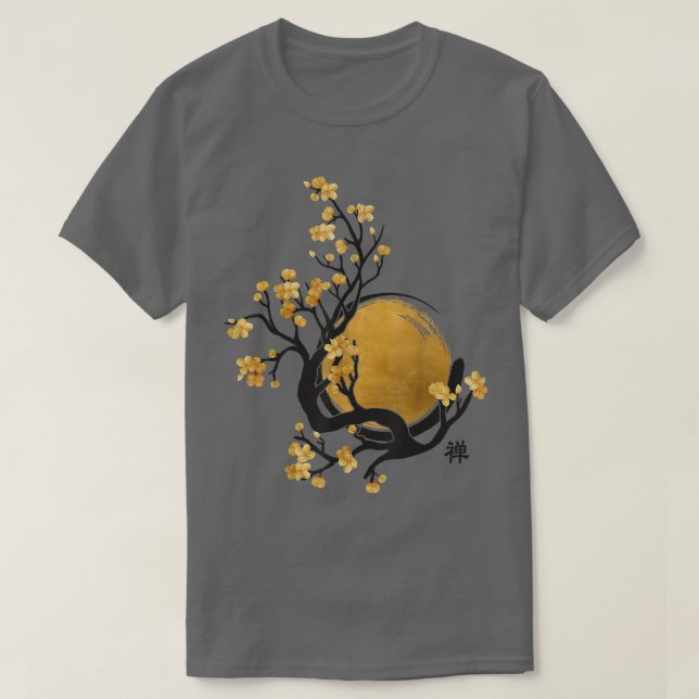 Zen Enso Circle, Sol och Sakura Blommar T Shirt (Design framsida)