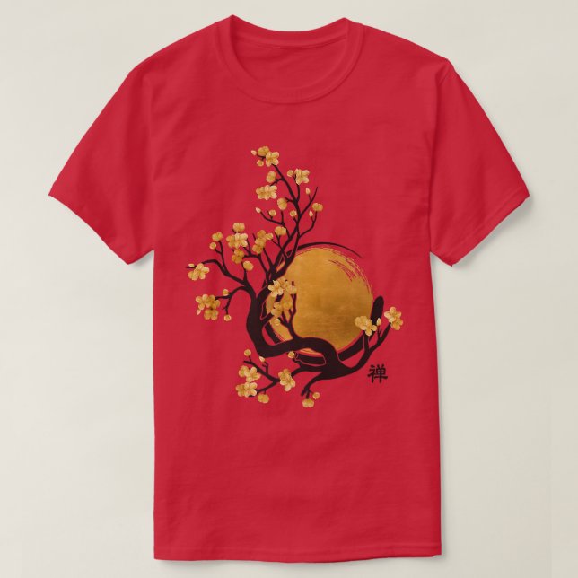 Zen Enso Circle, Sol och Sakura Blommar T Shirt (Design framsida)
