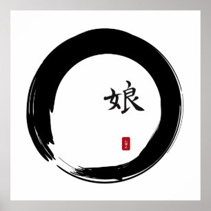 Zen Enso med dotterkalligrafi Poster