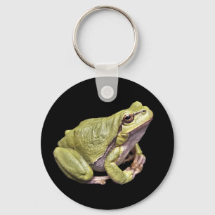 Zen Frog Cute Grönt Meditation Treefrog Black Nyckelring
