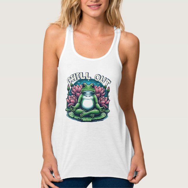 Zen Frog Meditation - Chill ut och slappna av Linne Med Racerback (Framsida)
