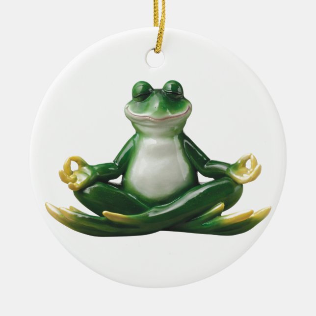 Zen Frog, Yoga Frog, Zen Gifts Julgransprydnad Keramik (Framsidan)