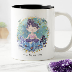 Zen Girl Yoga Spa Sten Crystals Flowers Andlig Kaffemugg