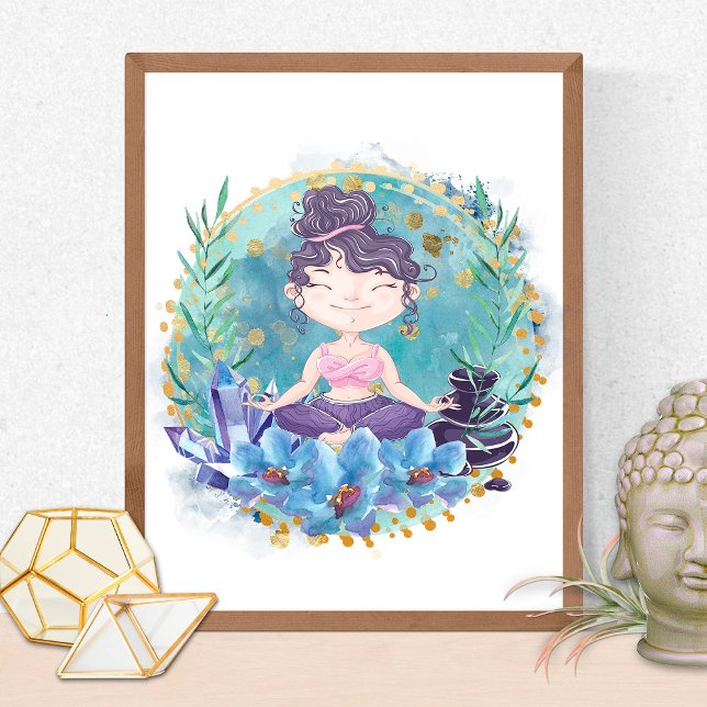 Zen Girl Yoga Spa Sten Crystals Flowers Andlig Poster (Skapare uppladdad)
