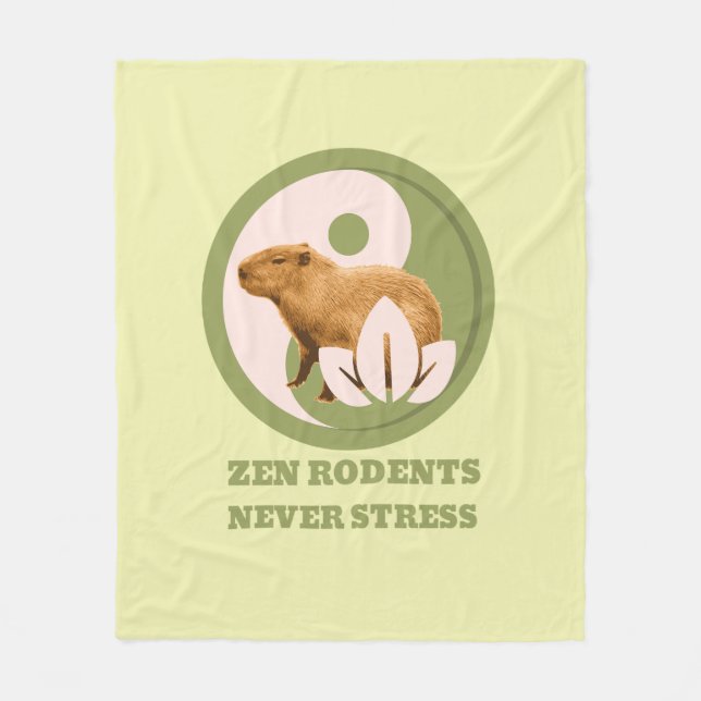 Zen Gnagare Stressar Aldrig Capybara Humor Fleecefilt (Framsidan)