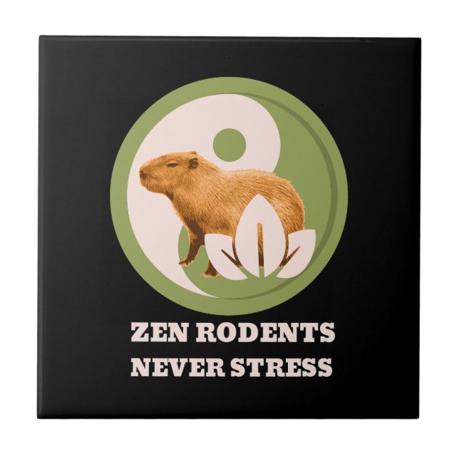 Zen Gnagare Stressar Aldrig Capybara Humor Kakelplatta (Framsidan)