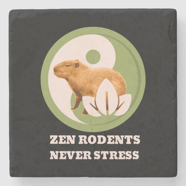 Zen Gnagare Stressar Aldrig Capybara Humor Stenunderlägg (Framsidan)