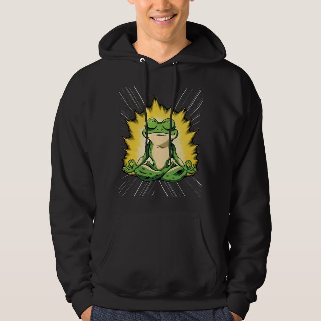Zen Groda Meditation Super Saiyan Glöd Konst Hoodie (Framsida)