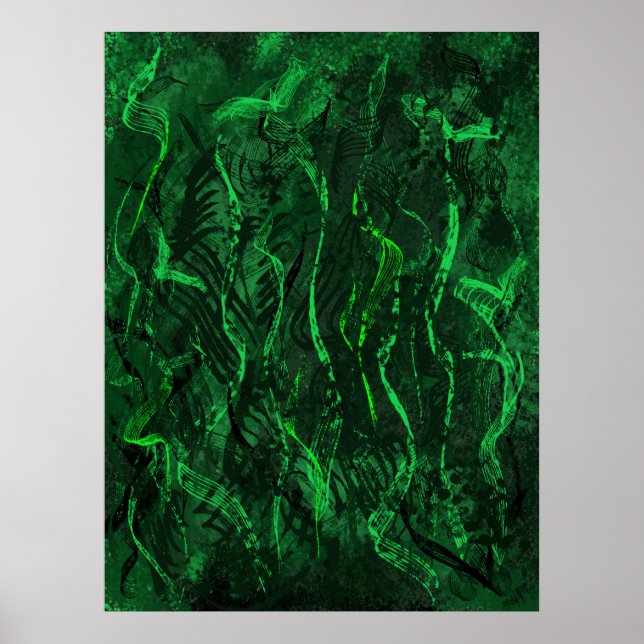 Zen Gröna Tunes Lugnande Abstrakt Väggkonstaffisch Poster (Framsidan)