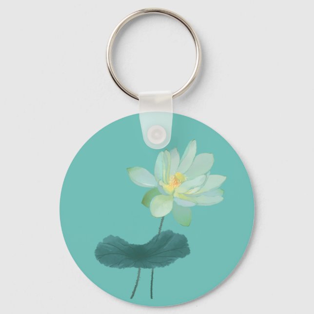 Zen Grönt Lotus Flower Asian Inspired Magnet Nyckelring (Framsida)