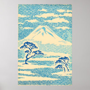 Zen Hem Mount Fuji Seigaiha Konsttryck Japanska Poster