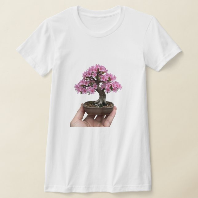 Zen in Palm: Miniature Blooming Azalea Bonsai Art T Shirt (Laydown)