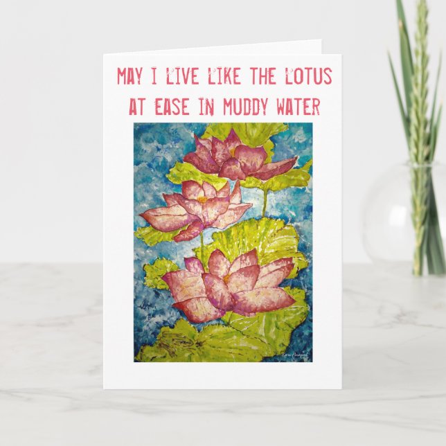 Zen inspiration Lotus Watercolor Art Greeting Card Kort (Framsida)