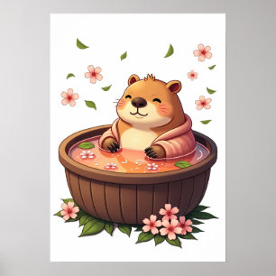 Zen Kapybara Varmbad Relaxation Klistermärke T Shi Poster