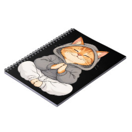 Zen Katt i Hoodie – Söt Mediterande Tecknad Katt Anteckningsbok