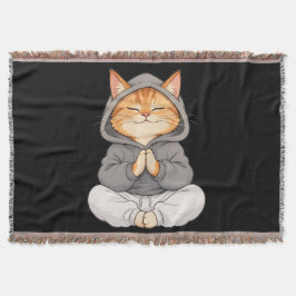 Zen Katt i Hoodie – Söt Mediterande Tecknad Katt Filt
