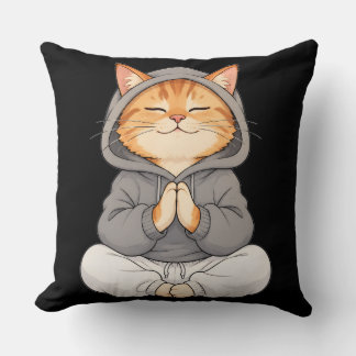 Zen Katt i Hoodie – Söt Mediterande Tecknad Katt Kudde