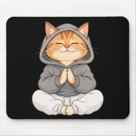 Zen Katt i Hoodie – Söt Mediterande Tecknad Katt Musmatta