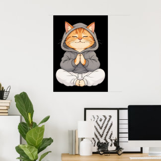 Zen Katt i Hoodie – Söt Mediterande Tecknad Katt Poster