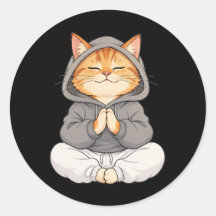 Zen Katt i Hoodie – Söt Mediterande Tecknad Katt