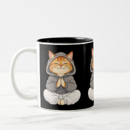 Zen Katt i Hoodie – Söt Mediterande Tecknad Katt Två-Tonad Mugg