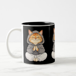 Zen Katt i Hoodie – Söt Mediterande Tecknad Katt Två-Tonad Mugg