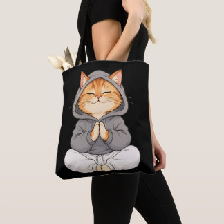 Zen Katt i Hoodie – Söt Mediterande Tecknad Katt Tygkasse