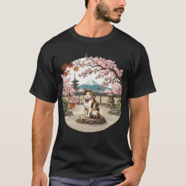 Zen Katt i Sakura Körsbärsblomstrande Trädgård Kon T Shirt