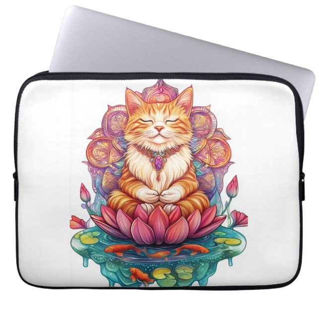 Zen Katt Vibes � Mediterande Katt Psychedelisk Laptop Fodral (Framsidan)