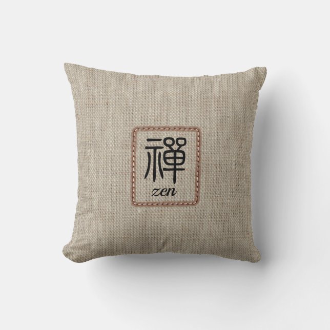 Zen Kinesisk kalligrafi beige faux burlap cushien Kudde (Framsida)