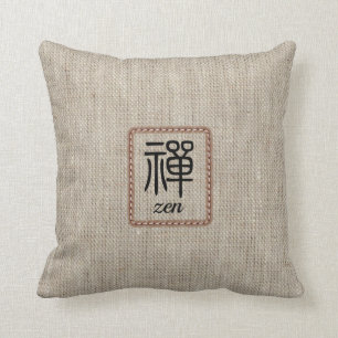 Zen Kinesisk kalligrafi beige faux burlap cushien Kudde