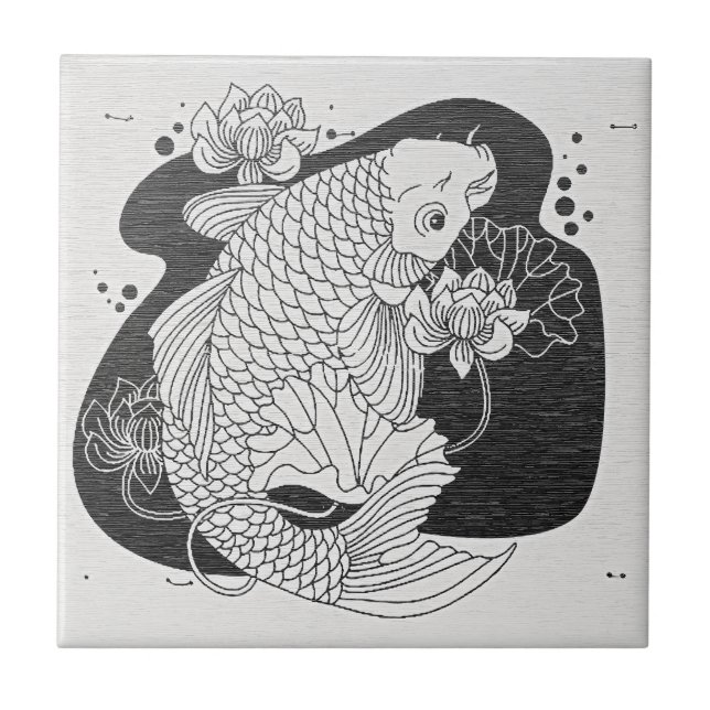 Zen Koi Lotus Keramisk Kakel (Framsidan)