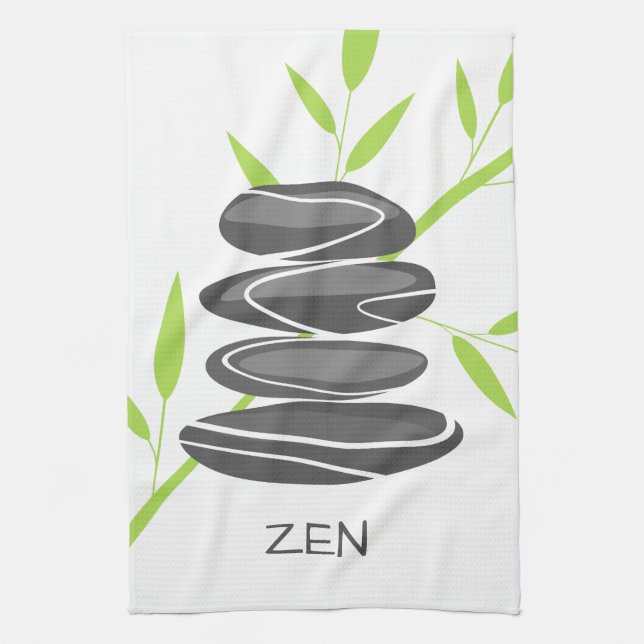 Zen köks handduk med småsten stapling konst kökshandduk (Vertikal)