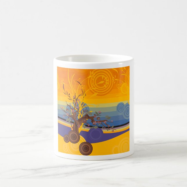 Zen Körsbärsblomstrande Träd Abstrakt Solnedgång K Kaffemugg (Skapare uppladdad)