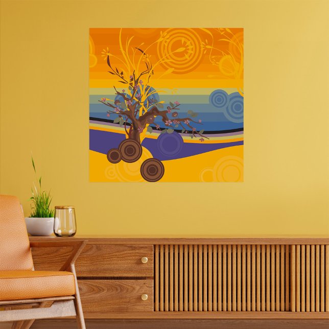 Zen Körsbärsblomstrande Träd Abstrakt Solnedgång K Poster (Skapare uppladdad)