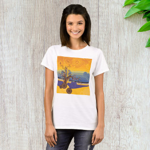 Zen Körsbärsblomstrande Träd Abstrakt Solnedgång K T Shirt