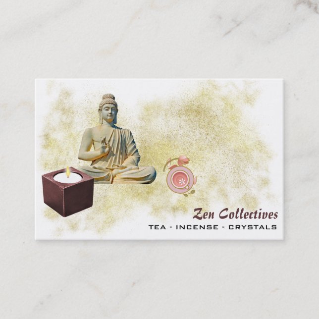 *~* Zen Lotus Buddha Candle Tea Guld Affärskort Visitkort (Framsida)