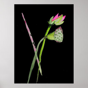 Zen-målning av rosa lotusblomma i akvarell konst poster